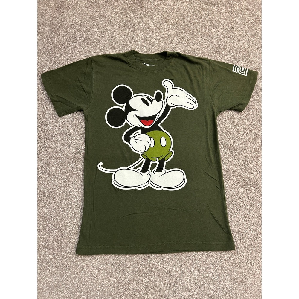 Disney Mickey Mouse T-Shirt Small Olive Green Excellent Graphic Tee 28 Sleeve